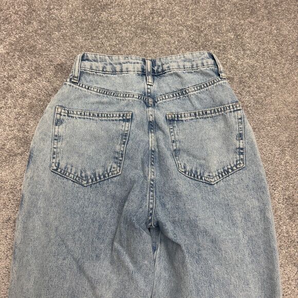 Free People Acid Wash High Rise Tapered Leg Mom Denim Jeans Womens 24 Button Fly - Picture 4 of 16